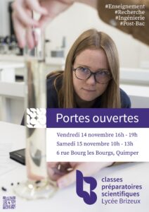 Affiche des Portes ouvertes du 14 novembre 2025 de 16h à 19h et du 15 novembre 2025 de 10h à 13h.